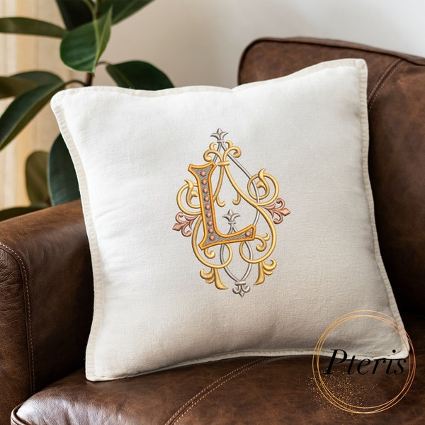 French Wedding Monogram Machine Embroidery Design - Exquisite Antique Victorian Capital Letter L - 5sizes - 4x4 and 7x5 Hoop