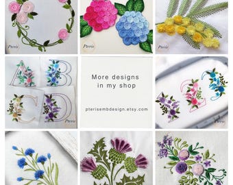ヤグルマギクの花、ふわふわのフリンジ付きシェニール機械刺繍、3