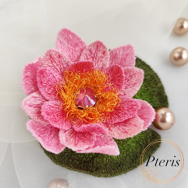 Water Lily flower machine embroidery design set 3D flower for making hairpins brooches or other jewelry Flower FSL all in the hoop motif 4x4
