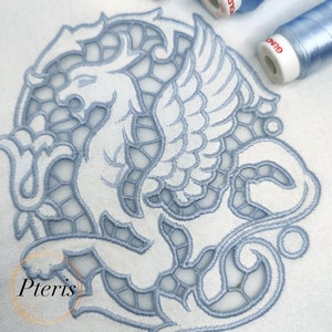 Cutwork Gryphon máquina de bordado design Vintage vitoriano Richelieu arquivo de bordado digital 3 tamanhos para aro 5x7, 6x10, 8x8