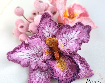 3D Orchid Machine Embroidery Design: Flower FSL, 4x4 Hoop (Digital Download)