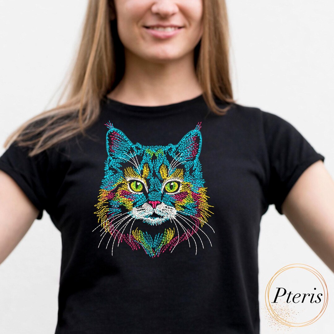 Rainbow Cat Machine Embroidery Design, Artistic Kitty Portrait, 5 Sizes ...