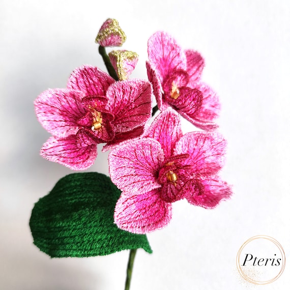 Orchid Blossom Embroidery Design: 3D FSL Flower, 4x4 Hoop (digital