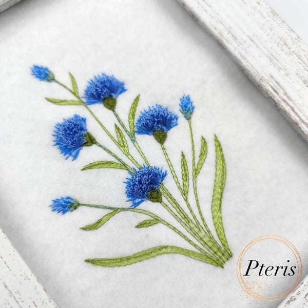 Cornflowers flower fluffy fringed chenille machine embroidery 3 sizes design.