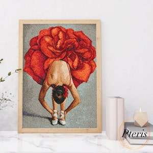 バラの花のスカートをはいたバレリーナの機械刺繍デザイン - フォトステッチ - 8x10 フープ