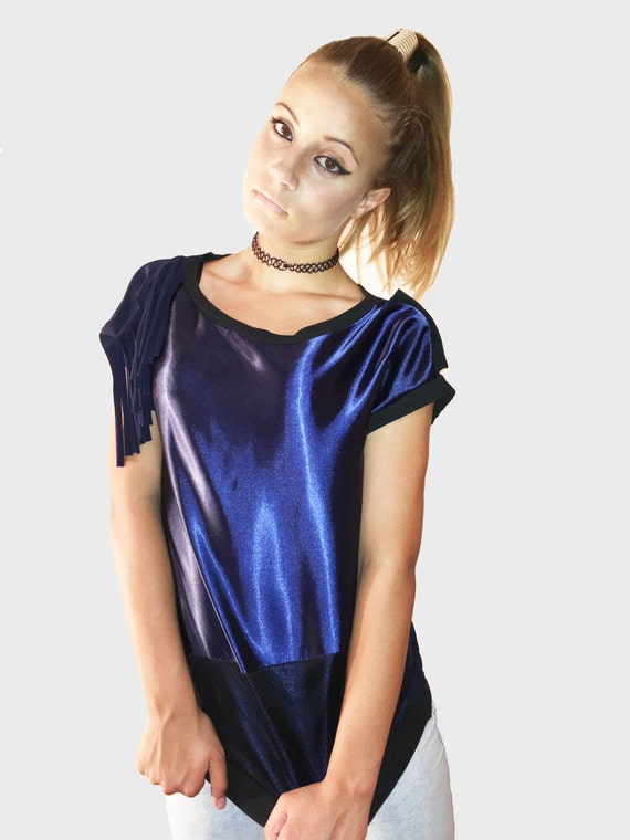 satin blue blouse