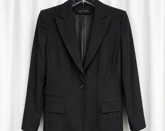Elie Tahari zwarte lange wolmix met enkele knoop Quiet Luxury Career-blazer
