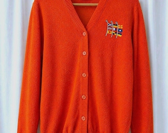 Vintage Talbott oranje nautische vlagregatta gebreid vest met knopen aan de voorkant