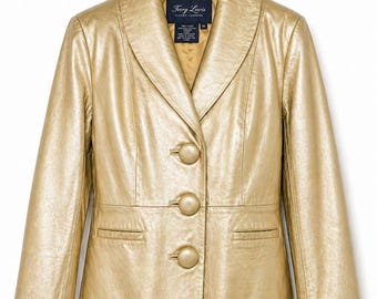 Blazer classique luxes Terry Lewis en cuir métallisé jaune beurre boutonné sur le devant