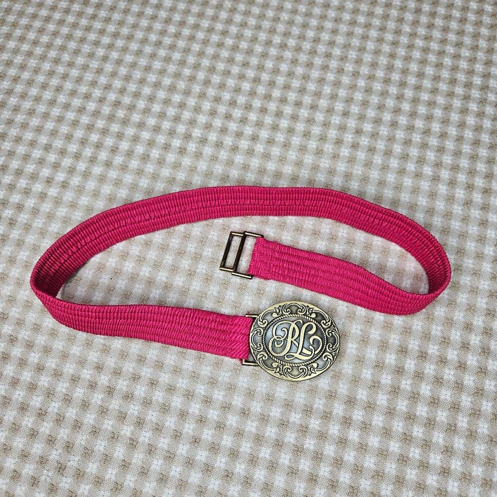 Vintage Ralph Lauren Metal Scroll Buckle Interlocking Pink Elastic Retro Belt Ralph Lauren Pink Belts for Women for sale | eBay main image 3