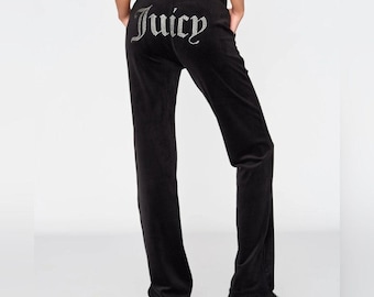 Juicy Couture strass-gotische zwart fluwelen velours iconische broek met schrift uit de jaren 2000