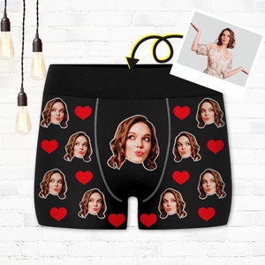 Personalized Face Underwear Shorts - Custom Heart Underwear With Face - Photo Boxer Briefs For Husband - Funny Boxer Briefs B027