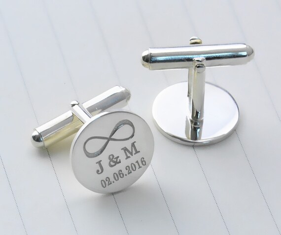 Personalizado Nombre Y Fecha De Infinito Plata Plateado Boda Inicial Cufflinks