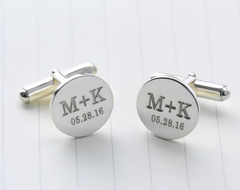 Personalized Wedding Cufflinks,Date and Initials Cufflinks,Groom Cufflinks,Monogrammed Cufflinks,Engraved Cufflinks,Men Gift
