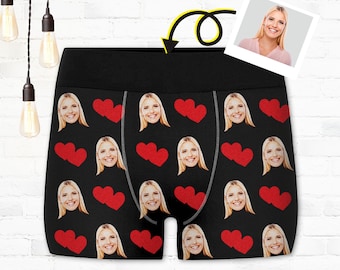 Personalized Face Photo Underwear - Custom Heart Boxer Briefs - Custom Men Briefs - Gift For Husband or Boyfriend- Christmas Gift  B022