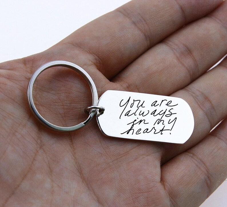 Handwriting Dog tag KeyChain,Signature Dog tag KeyChain,Personalized Engraved Keychain,Silver Keychain,Custom Keychain,Keepsake