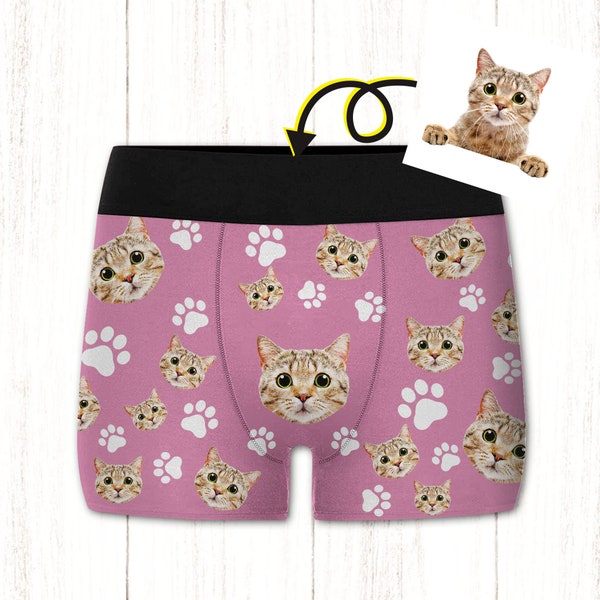 Personalized Boxer Briefs With Cat Face, Custom Boxer With Pet Face, Boxer Briefs With Photo For Boyfriend, Custom Underwear With Face B036
