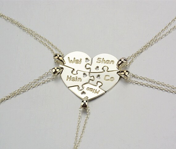5 Pieces Puzzle Necklaceheart Puzzle Necklacefamily Etsy