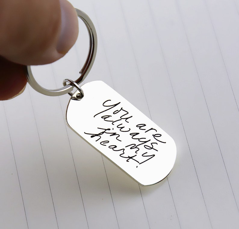 Handwriting Dog tag KeyChain,Signature Dog tag KeyChain,Personalized Engraved Keychain,Silver Keychain,Custom Keychain,Keepsake