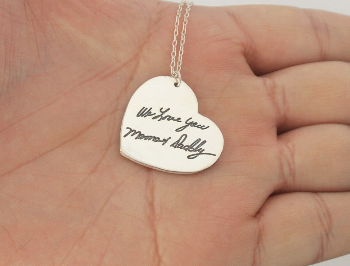 Engraved Signature NecklaceHandwriting NecklaceHeart Etsy