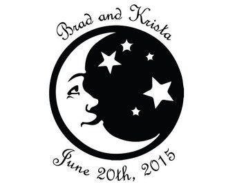Custom Wedding Stamp, Self inking Stamp, Save the Date Stamp, Personalized Stamp, Moon and Stars