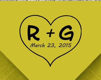 Custom Wedding Stamp, Heart Initial Save the Date, Self-Inking