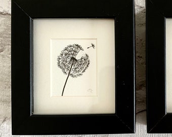 Miniature Framed Original Dandelion Watercolour Artwork | Framed Illustration | Pen Drawing |