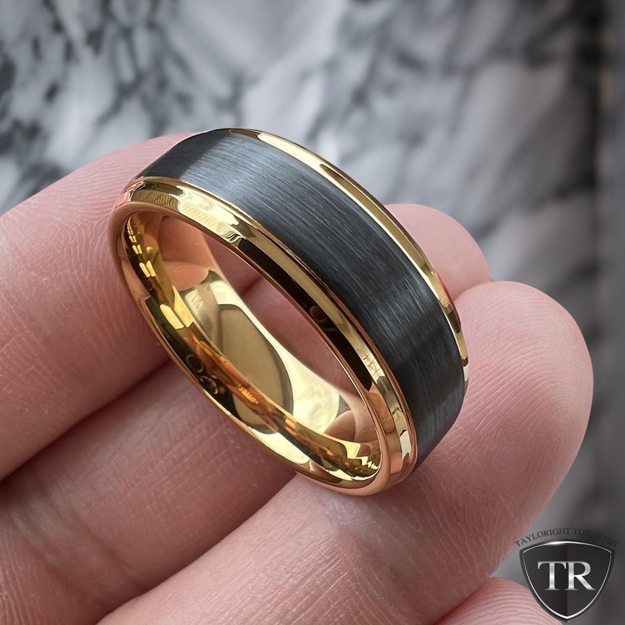 Matte Hammered Comfort Fit Wedding Ring In Black Tungsten Carbide (8mm - Foto 2