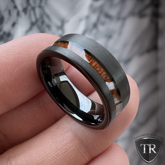 Black Tungsten Men's Wedding Band: KOA Wood Inlay 8mm Tayloright
