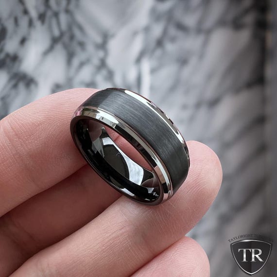 9mm Black Tungsten Wedding Band for Him! Lifetime Mens Wedding