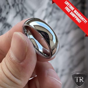 8 mm Domed Tungsten Carbide Wedding Band, High Polished Platinum-Tungsten Wedding Bands