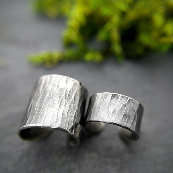 Bark Textured Sterling Silver Ear Cuff, Sized for Your Upper Helix. Perfect for Non-Pierced Ears