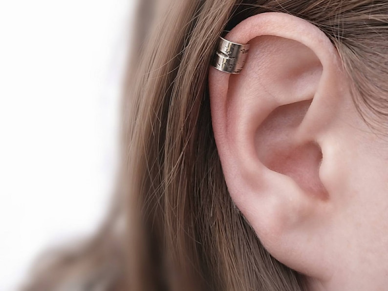 Leaf Print Sterling Silver Ear Cuff, Sized for Your Upper Helix. Perfect for Non-Pierced Ears image 9