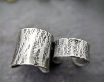 Rough Bark Textured Sterling Silver Ear Cuff, Sized for Your Upper Helix. Perfect for Non-Pierced Ears