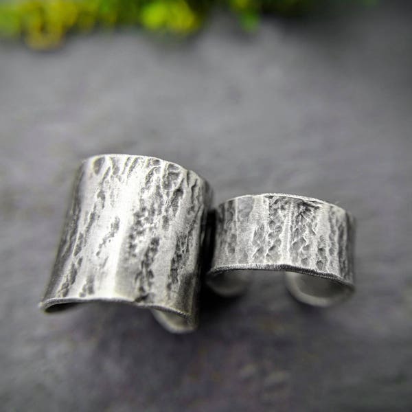 Rough Bark Textured Sterling Silver Ear Cuff, Sized for Your Upper Helix. Perfect for Non-Pierced Ears