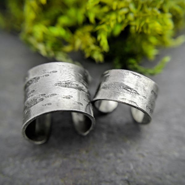 2 Upper Helix Ear Cuffs, One Short, One Tall, both in a Birch Bark Texture, Sterling Silver, Perfect for Non-Pierced Ears