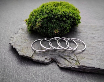 Set of 5 Rustic Stacking Rings, Slim in profile and Rustic in Texture these Thin Hammered Sterling Silver Rings are easy to wear