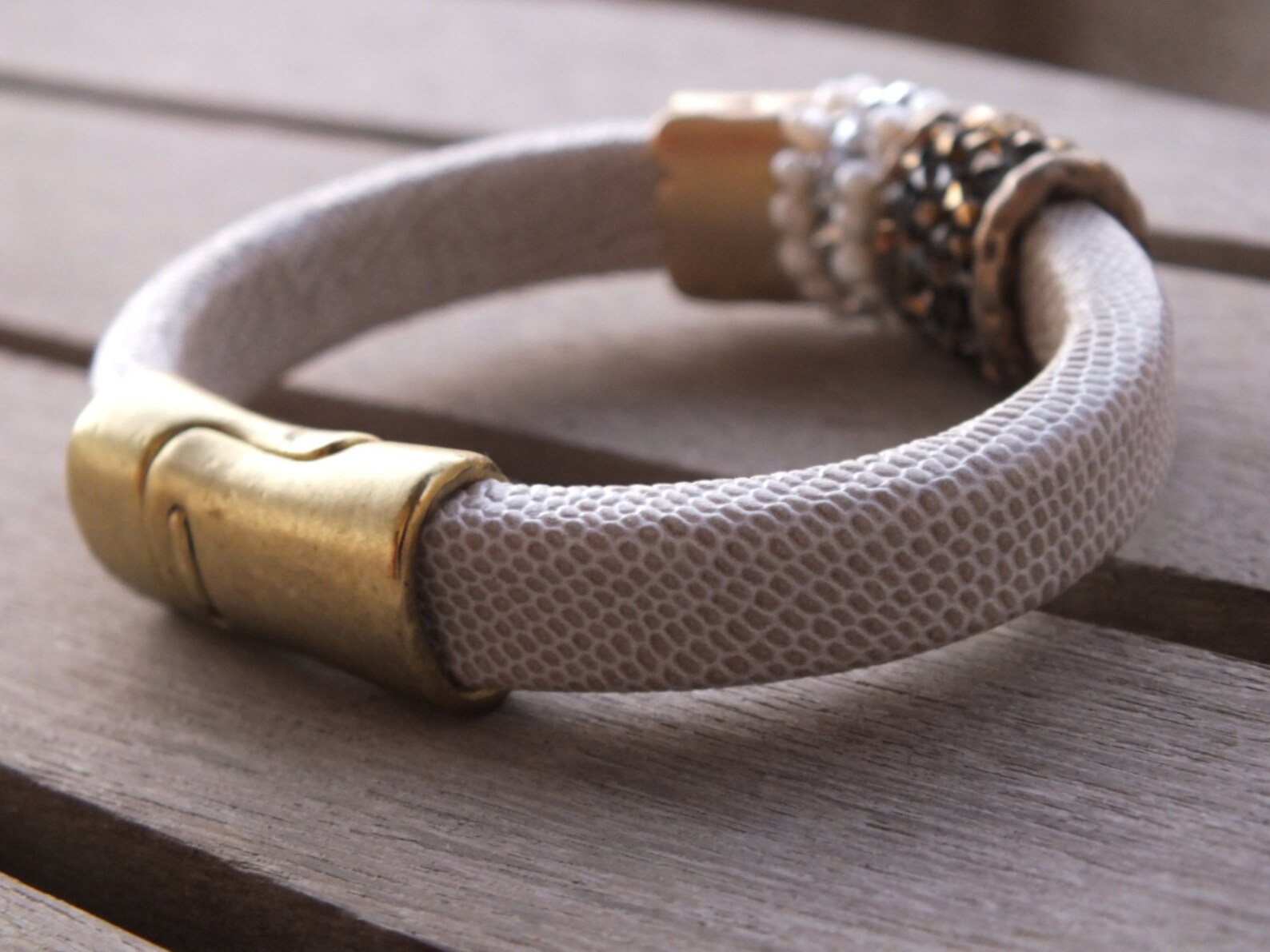 Women's snake leather bracelet with Swarovski and mother Etsy