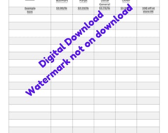 Grocery Price Comparison Printable multiple versions