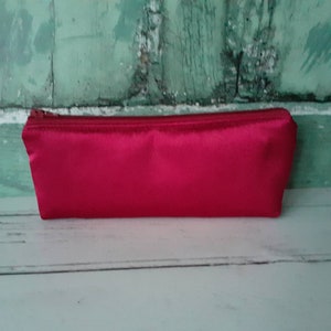 Cherry Red Satin Small Zipper Makeup Bag Pouch