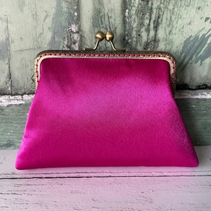 Fuchsia Pink Satin 5.5 Inch Sew In Clasp Purse Frame Clutch Bag