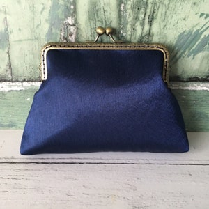 Navy Blue Satin 5.5 Inch Sew In Frame Clutch Bag