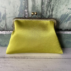 Lime Green Satin 5.5 Inch Sew In Clasp Purse Frame Clutch Bag