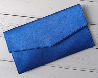 cobalt blue satin clutch bag