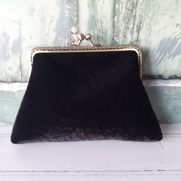 Zwart fluwelen 5,5 inch naai-in frame vintage stijl clutch bag