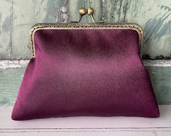 Aubergine Plum Satin 5.5 Inch Sew In Frame Clutch Bag