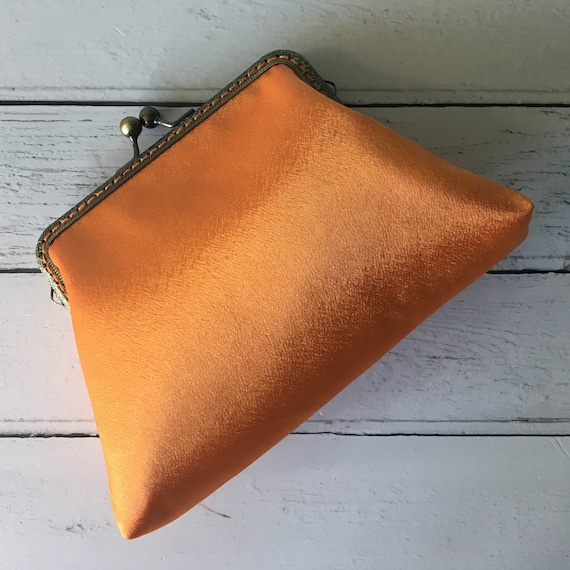 Tangerine Orange Satin 5.5 inch Sew in Clasp Purse Frame Clutch Bag