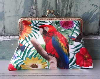 Tropical Blue Parrot Toucan Wallet Real Leather Zipper Coin Phone Purse Clutch for Women Tropical Blue Parrot Toucan Wallet Real Leather Zipper Coin Phone Purse Clutch for Women