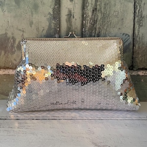 Silber Pailletten 8-Zoll-Silber Ton Verschluss Geldbörse Rahmen Clutch Bag