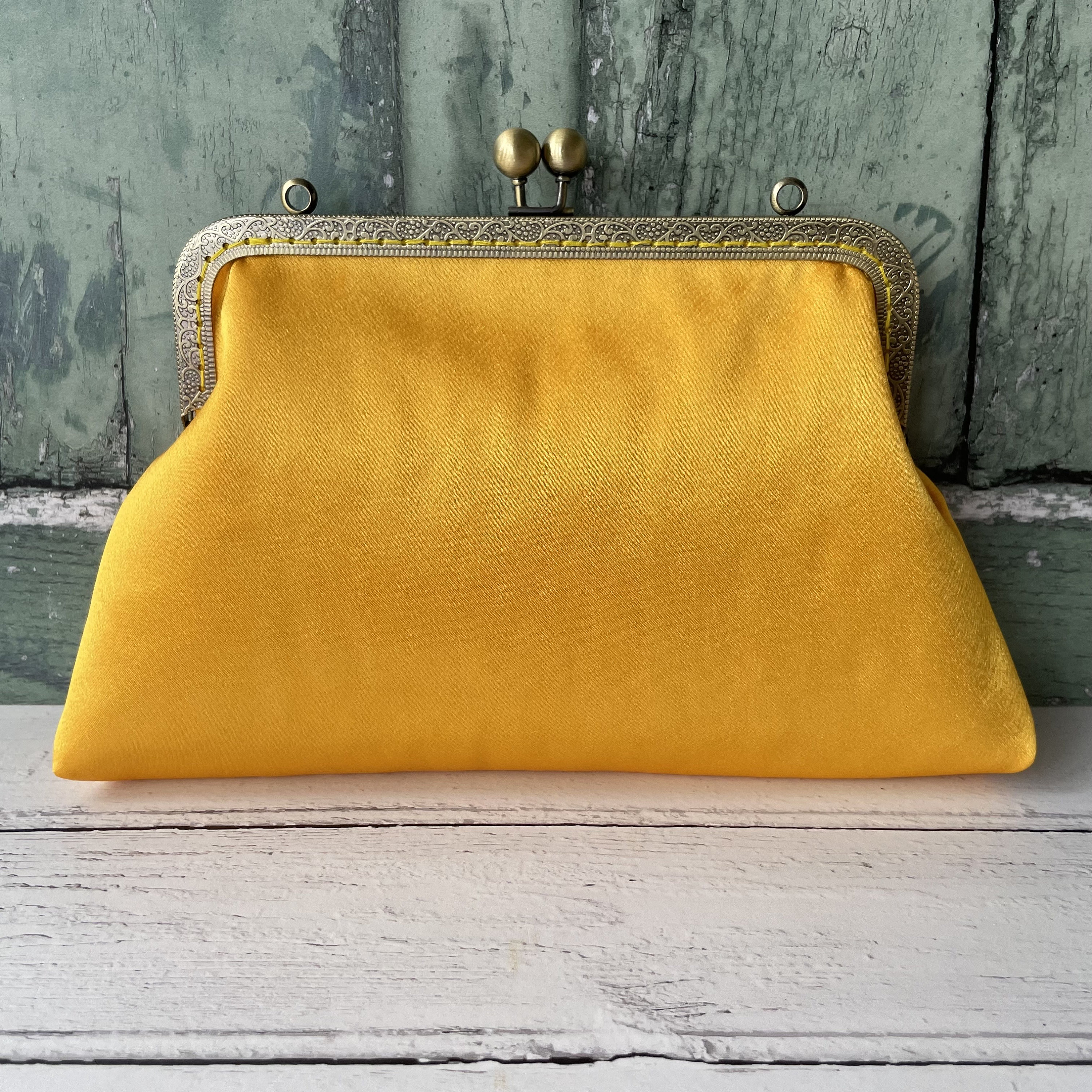 Yellow Satin 8 Inch Clasp Vintage Style Frame Clutch Bag - Etsy